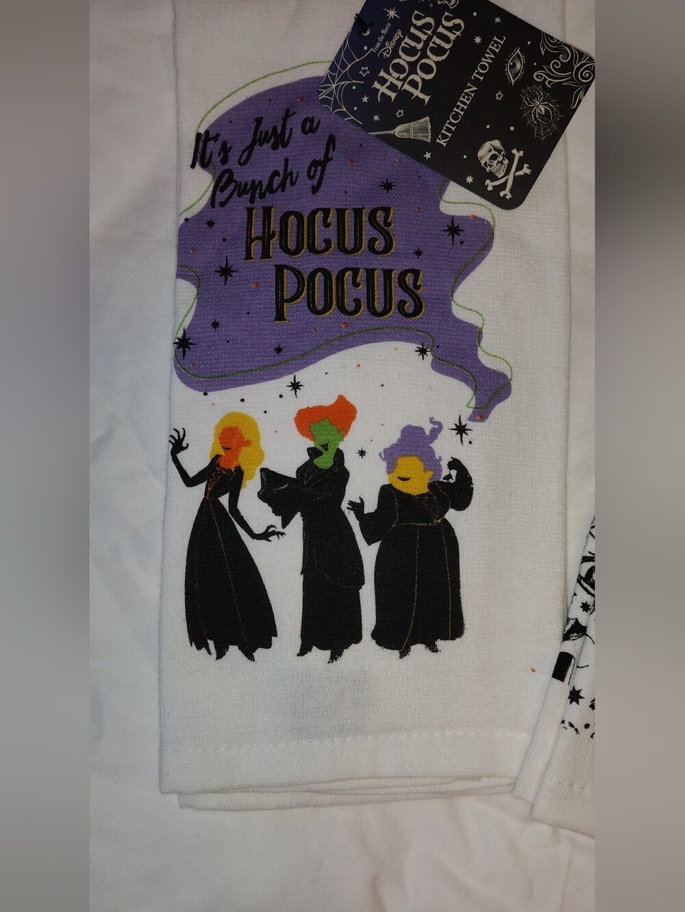 Hocus Pocus Dish Towels - White with Purple & Multicolor Designs